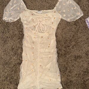 Le Lis Cream Floral Embroidered Top